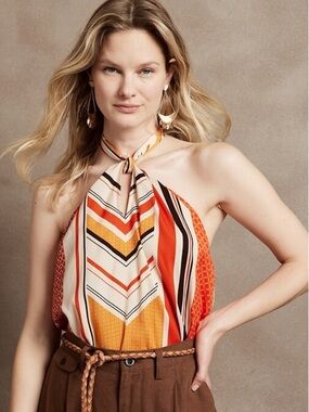 Banana Republic Halter Top Medium NWT Geometric Tie Neck Boho Summer Blouse